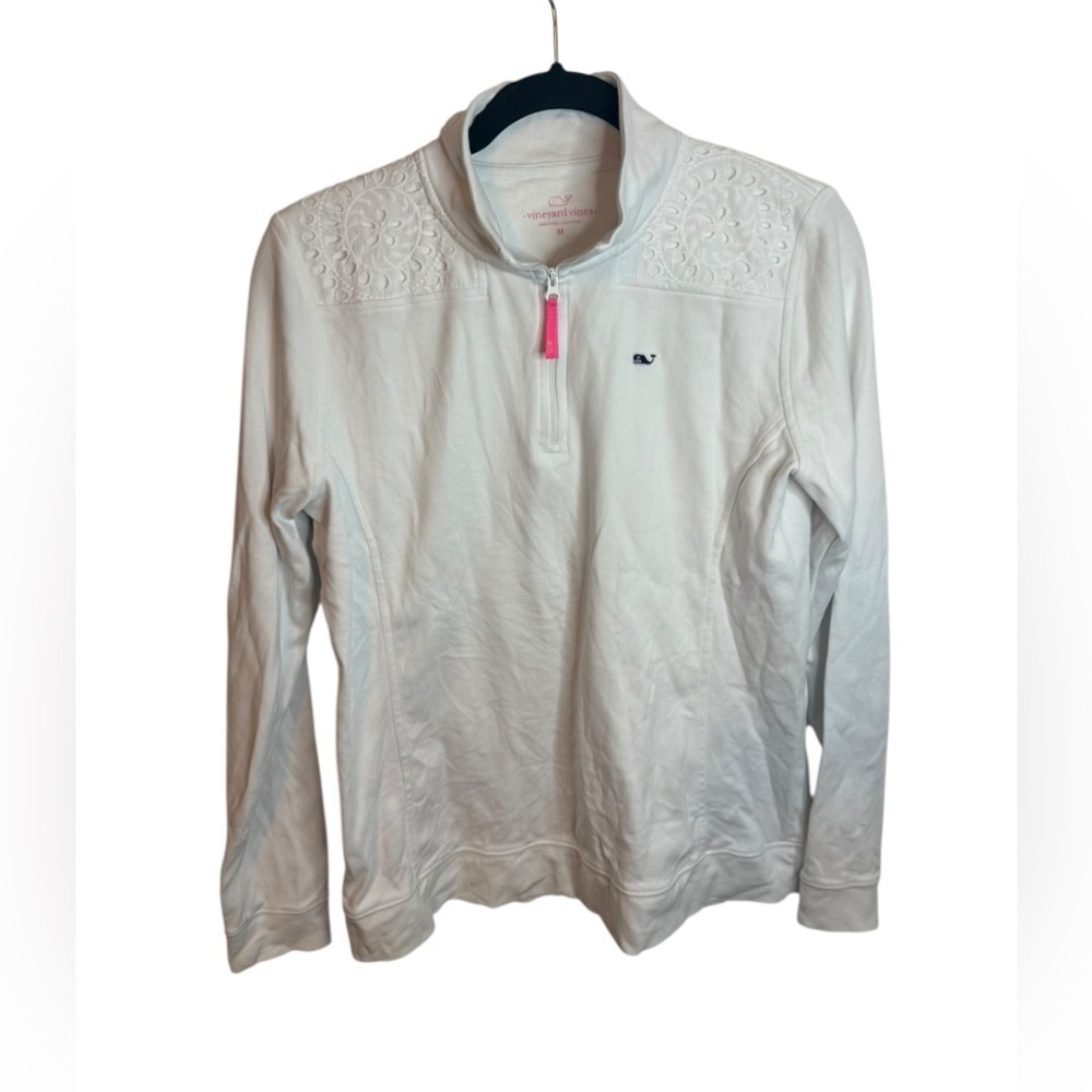 Vineyard Vines White Eyelet Cotton Quarter Zip